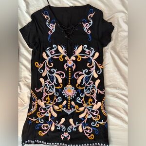 Skies Are Blue Theresa Embroidered Black Silhouette Flirty Dress Medium